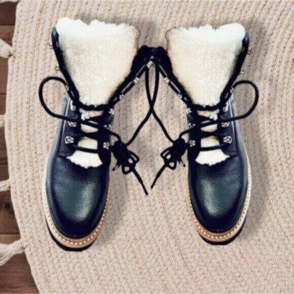MARC FISHER Limited Edition "IDELLA" Shearling Hiking Lug Leather Buckle Boot- 9 - Picture 10 of 16
